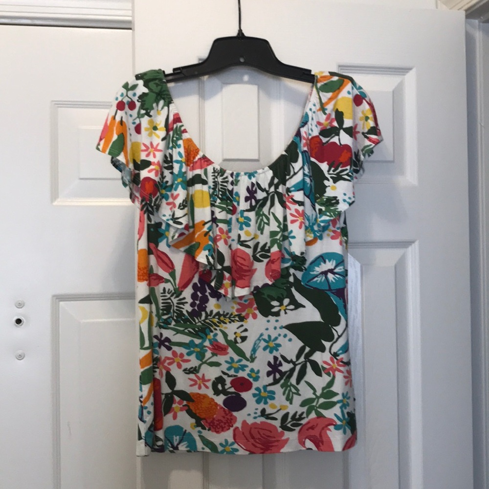 Anthropologie Floral Ruffle Top